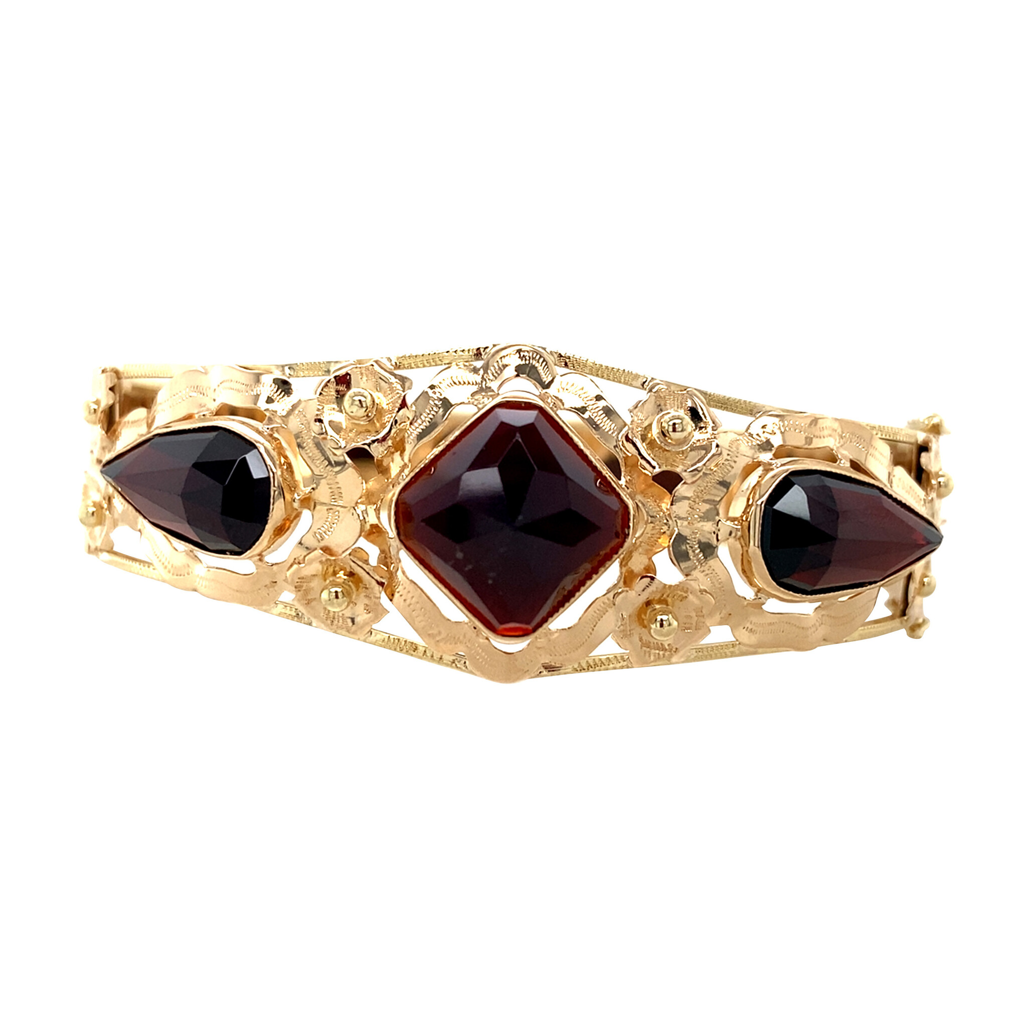 Gouden bangle met granaat 14 krt